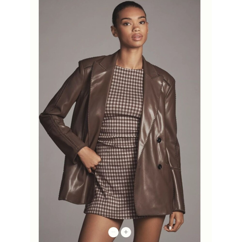 By Anthropologie Faux Leather Crochet-Stitch Blazer